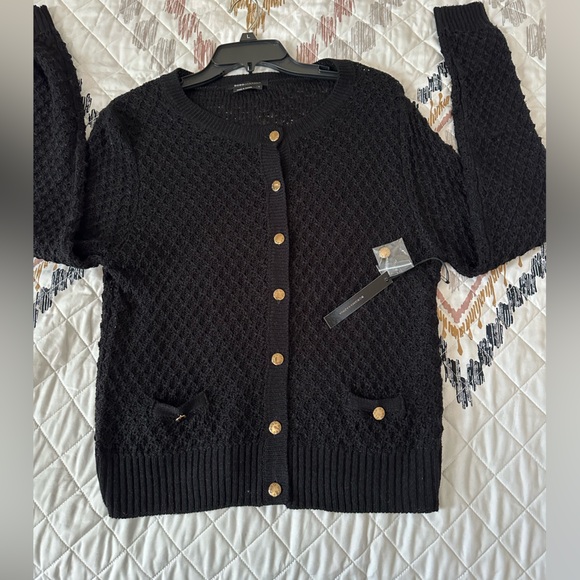 BCBGMaxAzria Crew Neck Long Sleeve Button Front Cardigan with Gold Accents. Sz L - Picture 4 of 12